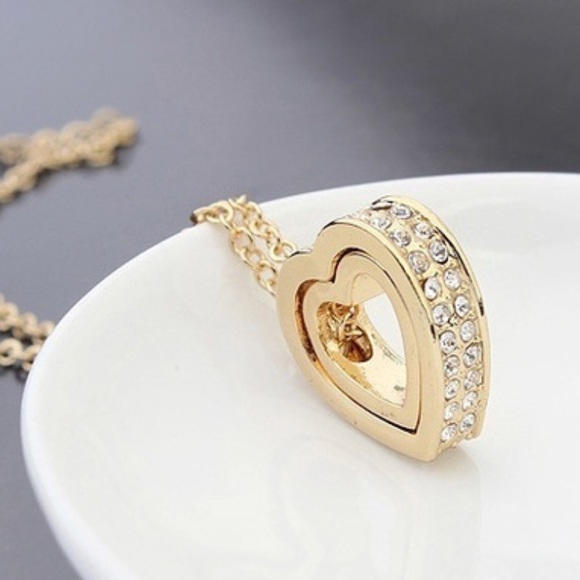 Heart In Heart 💕 Stunning Necklace With Swarovski Crystal Elements - Picture 2 of 2